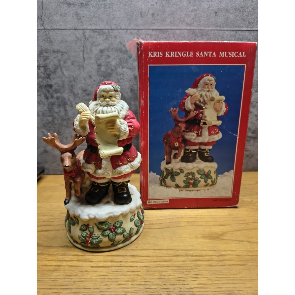 MUSICAL  10" Kris Kringle Santa Statue Figurine plays "Here comes Santa Claus"